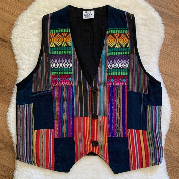 Embroidered Patchwork Vest Handmade Costa Rica Sz Medium - Picture 4 of 10